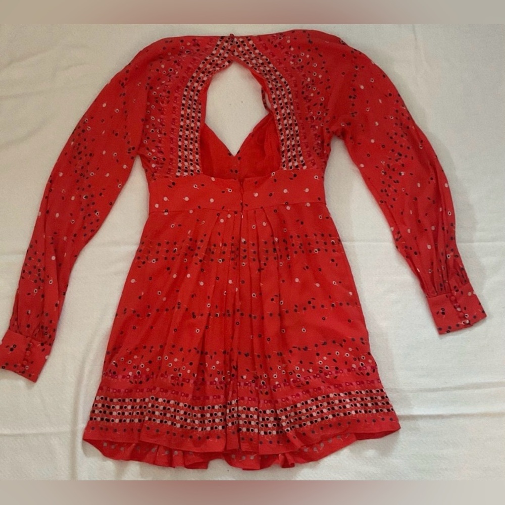 Free People Coryn Coral Print Pleated Cut Out Dress Long Sleeve Size 10 - Picture 4 of 9